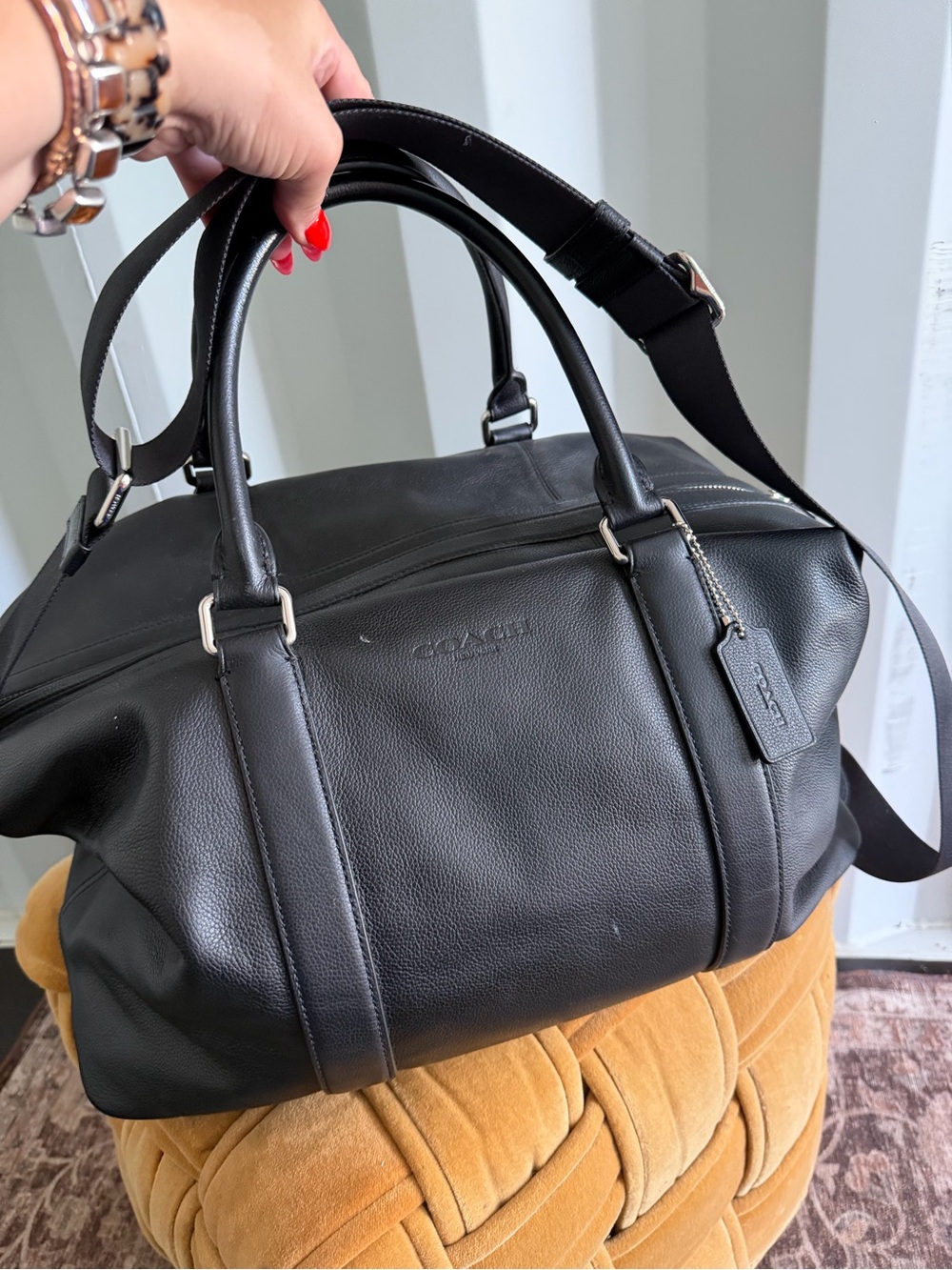 Coach Voyager F54765 Black Leather Weekender Duffle Travel Bag